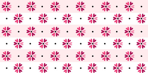 Flowers seamless print. Cute red spring background. Hearts petals pattern