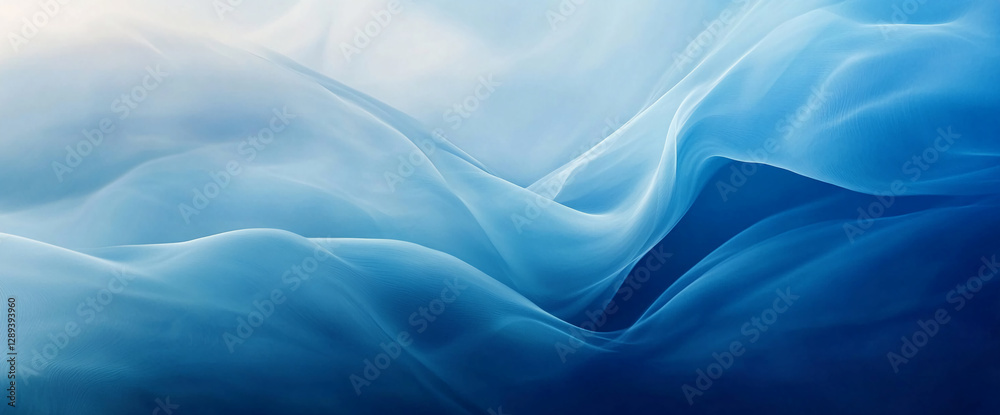 Poster Abstract blue wave flowing smoothly with soft gradients and curving lines, representing tranquility, calm, and fluidity, ideal for a background or design element.