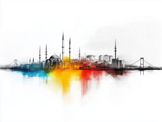 Fototapeta premium istanbul, turkey, türkei, kiev, kiev, kiew, ukraine, stadt, silhouetten, ortsbild, bauwerk, roma, rom, italy, städtisch, architektur, silhouette, hochhaus, vektor, abbildung, business, himmel, bauwerk