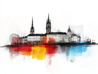 Naklejka premium stockholm, schweden, shilouette, umriß, stadt, fluss, nacht, architektur, brücke, kirche, wasser, europa, cathedral, prag, bauwerk, emporragen, burg, fra, anreisen, orientierungspunkt, himmel, pueblo,