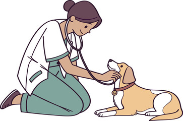 Veterinarian with Stethoscope Checking Dog – High-Quality Vector