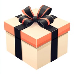 Modern vector flat design of a gift box, bold ribbon highlights and subtle gradients, isolated on white 