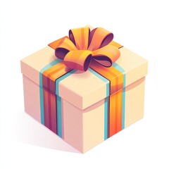 Obraz premium Modern vector flat design of a gift box, bold ribbon highlights and subtle gradients, isolated on white 