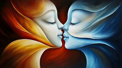 Passionate Embrace Fire and Ice Abstract Painting