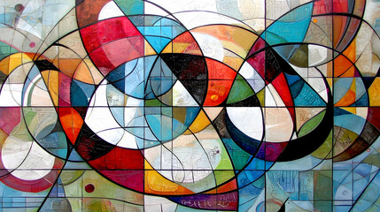 Abstract Colorful Intertwined Shapes Wall Art Gallery Interior Design