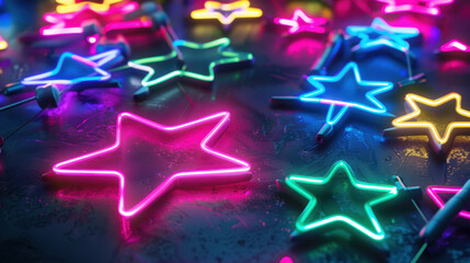 Fototapeta premium neon stars on dark background
