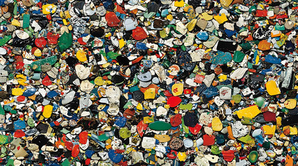 Colorful plastic waste ground texture, recycling plant background, environmental pollution