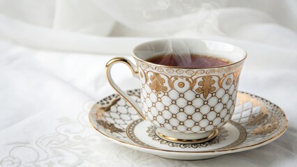 Fototapeta premium Teacup on Saucer with Steam