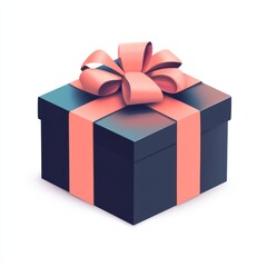 Fototapeta premium Stylish flat design gift box, clean geometric shape, single ribbon and bow, modern aesthetic, white background 