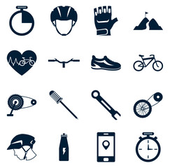 Set of black bicycle vector icons on white background