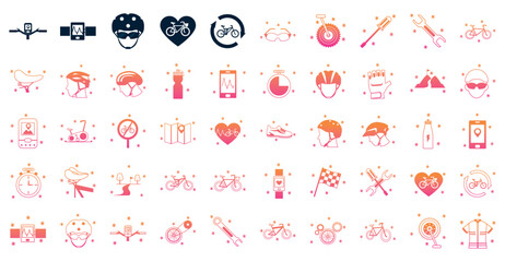 Set of red and orange bicycle vector icons on white background