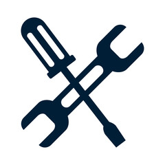 Silhouette vector illustration of a crossed wrench and screwdriver icon representing tools, repair, and maintenance services