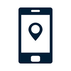 Cell phone icon vector image with a location icon with a white background