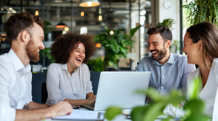 Diverse Business Team Analyzing Data Together in Modern Office