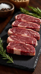 Fototapeta premium Premium Raw Ribeye Steaks with Rosemary and Sea Salt