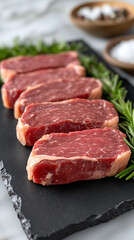 Fototapeta premium Premium Raw Ribeye Steaks with Rosemary and Sea Salt