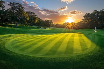 Pristine Golf Course at Sunset with Dramatic Light