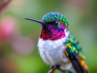 Fototapeta premium Vibrant Hummingbird with Iridescent Plumage in Close-Up