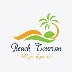 Obraz premium beach summer holiday travel tourism logo design vector