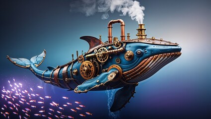 Naklejka premium A majestic mechanical steampunk whale