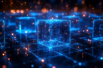 Fototapeta premium Futuristic Digital Cube with Glowing Circuitry