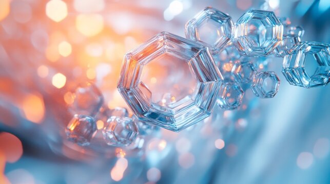 Geometric transparent crystal shapes floating in a bright background