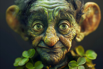 Close up of fairy tale leprechaun face 