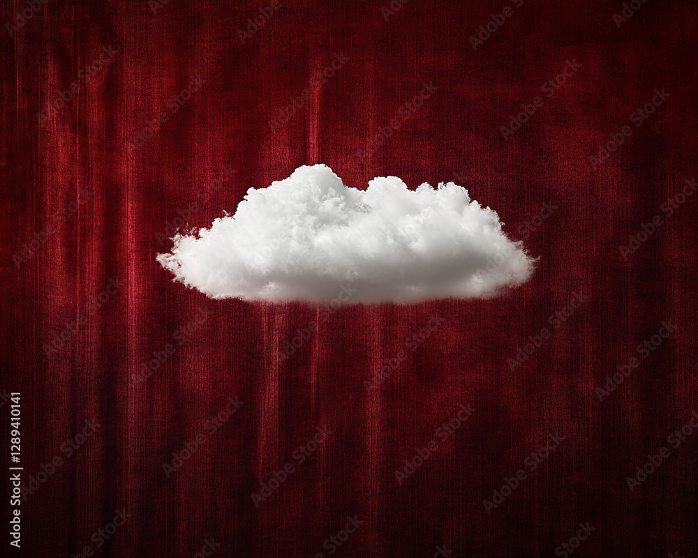 Aufkleber a fluffy white cloud floating against a red textured backdrop, representing creativity, surrealism, 