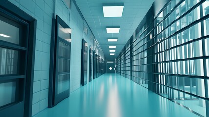 Fototapeta premium Futuristic Digital Prison Hallway with Architecture and Minimalist Design