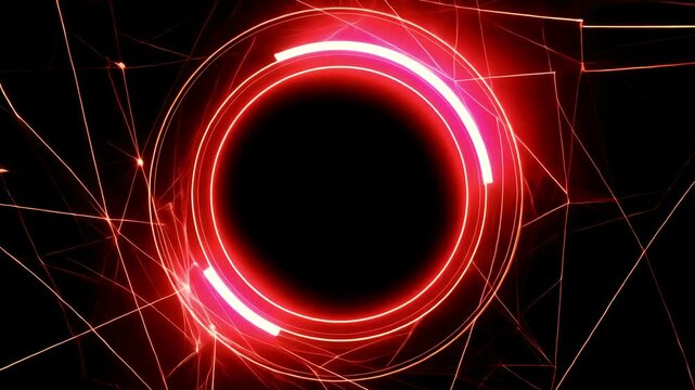 neon red circle ring show abstract wallpaper futuristic hi-tech motion glowing circles ring zoom background. animation 4K Radial digital backdrop. Laser neon lines move zoom logo place circular