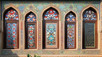 Window designs from famous Islamic architecture, like mosques. They have traditional elements and frames from Eastern architecture and are decorated with Arabic ornaments.