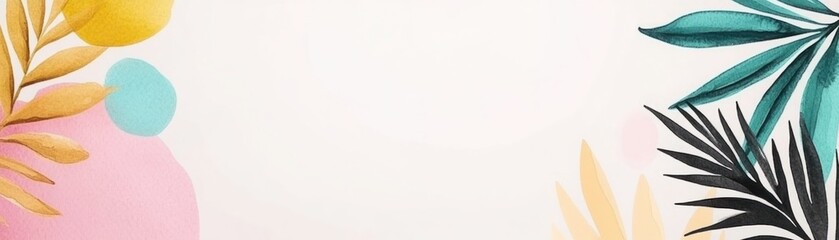 Obraz premium Vibrant Tropical Botanical Elements with Bright Colorful Shapes and Soft Background Ideal for Summer Design Projects, Printing, and Digital Uses