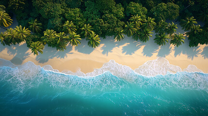 Summer background beautiful beach aqua sea coconut palm trees white sand top view.
