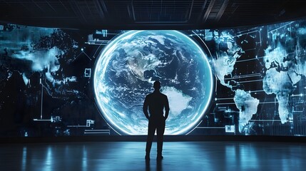 Futuristic Global Climate Crisis Response Center with Advanced Digital Visualization and Monitoring Systems