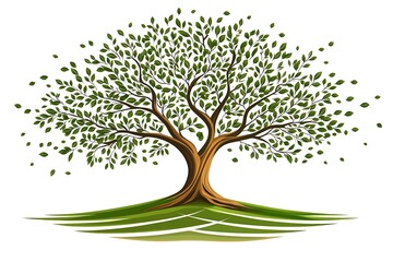 Obraz premium Lush Green Tree with Falling Leaves, Perfect for Nature-Themed Designs