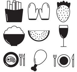 Set of black food vector icons on white background