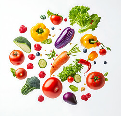fresh fruits and vegetables isolated on a white background
