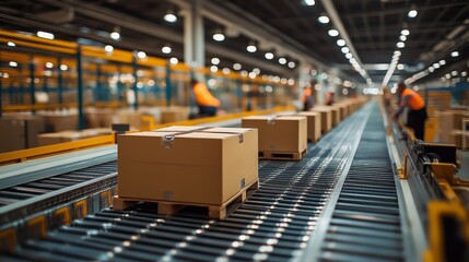 Efficient workers at a warehouse pick-and-pack station handle e-commerce orders in a busy logistics environment during day hours