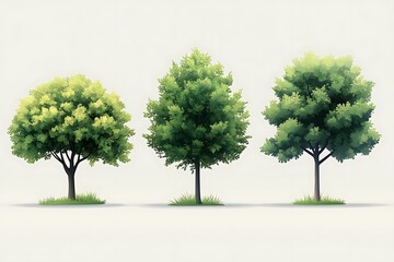 Obraz premium Three Vibrant Green Trees Against a Light Background