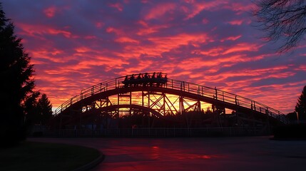 Obraz premium A Rollercoaster Car Silhouette Over A Dramatic Colorful Sky