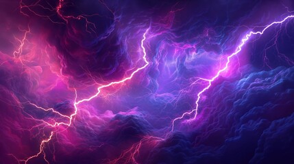 Naklejka premium Intense neon lightning storm in dramatic purple and pink swirling clouds