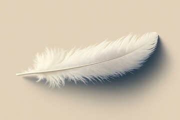 Delicate White Feather Against a Soft Beige Background