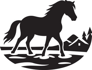 Fototapeta premium A Pony Heartfelt Journey Across the River