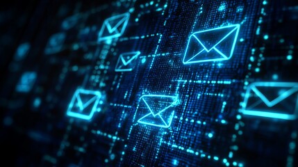 Dynamic email marketing icons in digital environment auto focus on abstract email communication concepts