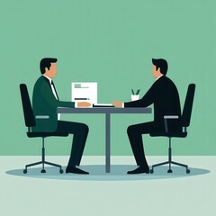 Minimalist clip art Business school job interview in green palette