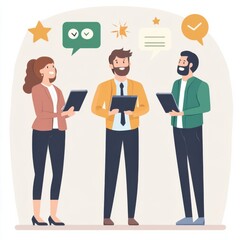 Employee interacting with customers feedback consulting in minimalist style