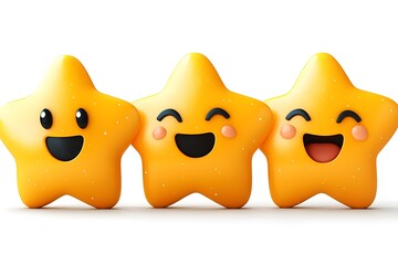 Three Happy Star Emojis on White Background