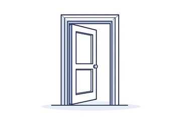 A modern line art icon an open door, symbolizing entry and welcome, isolated on a pure white background with sleek, sharp lines, designed for UI purposes