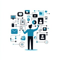 Flat employee managing social media community UIUX concept