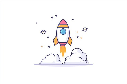 Colorful rocket icon in a simple flat design on a white background